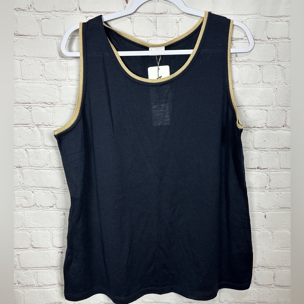Lucia lightweight sleeveless knit‎ sweater T Drink Gold acrylic sz 16, NWT $85